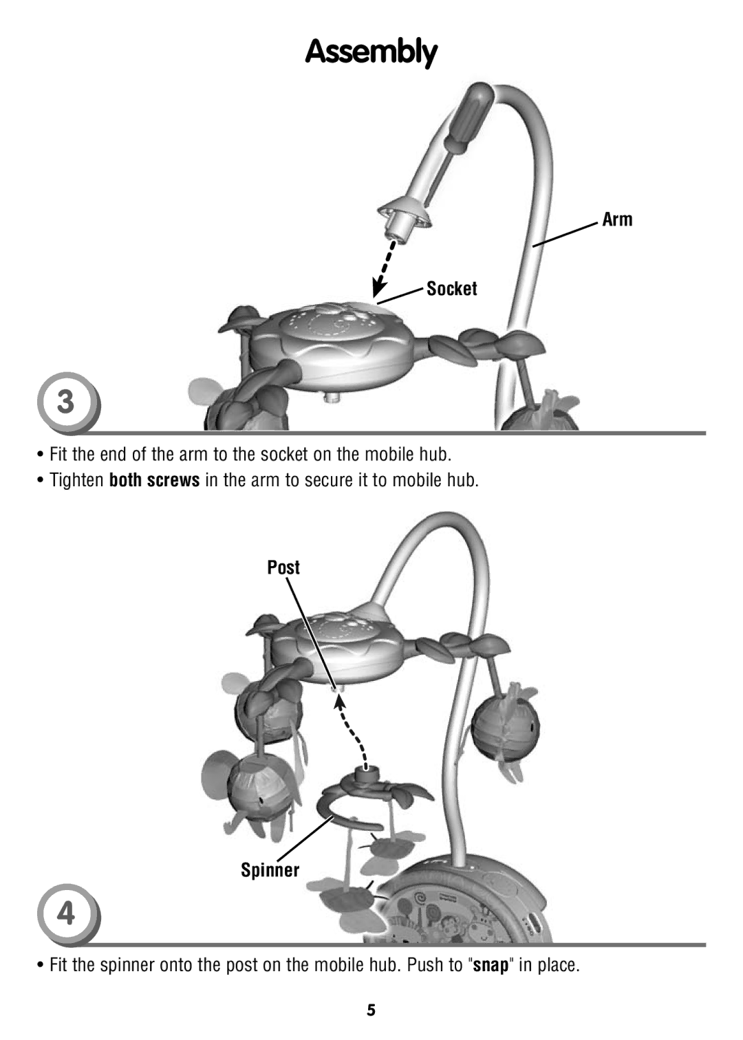 Fisher-Price W2622 instruction sheet Arm Socket, Post Spinner 