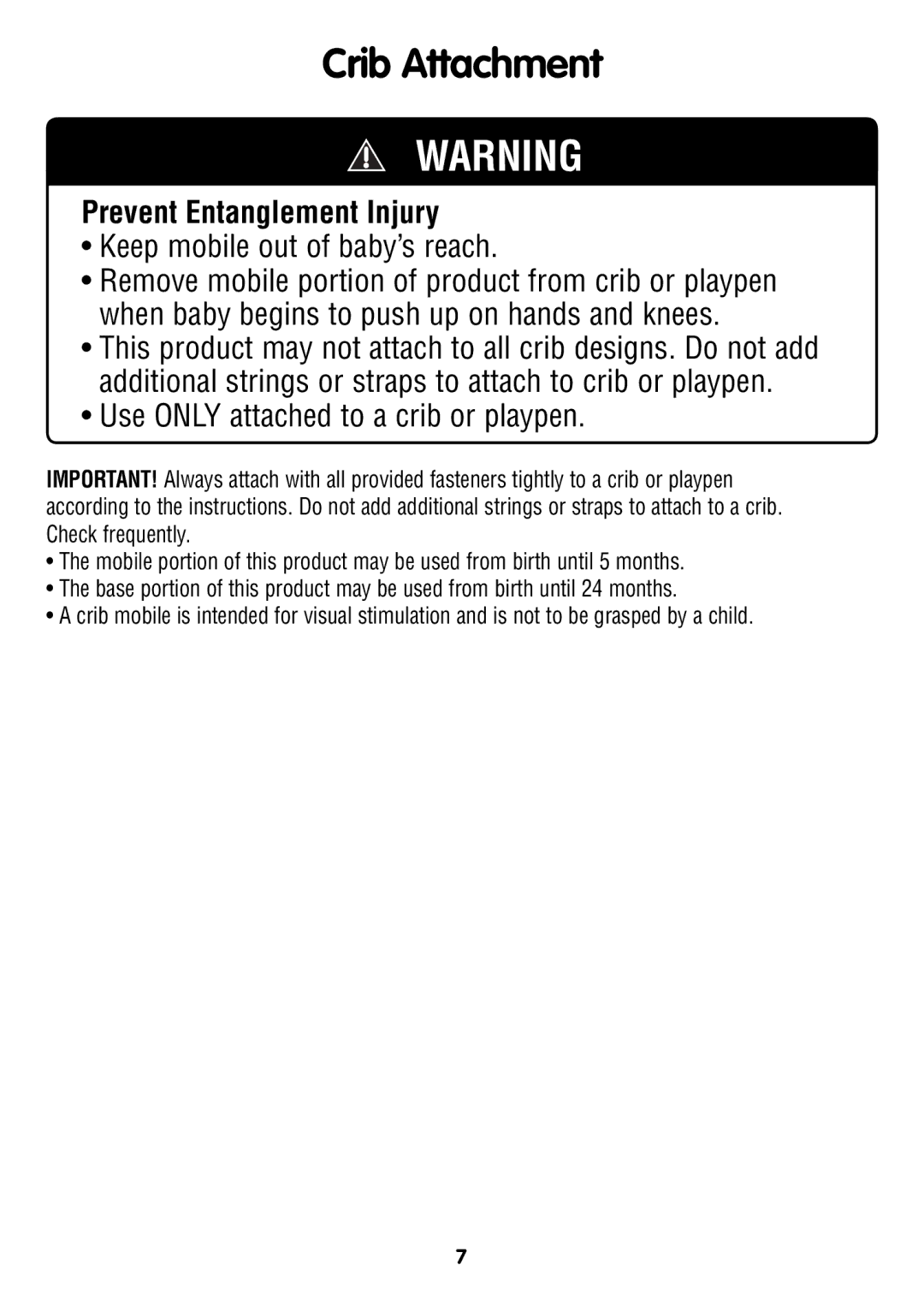 Fisher-Price W2622 instruction sheet Crib Attachment, Prevent Entanglement Injury 