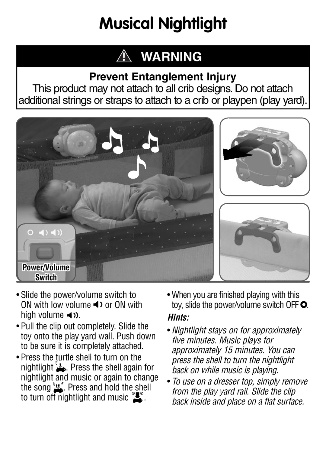 Fisher-Price W2783 instruction sheet Musical Nightlight, Prevent Entanglement Injury 