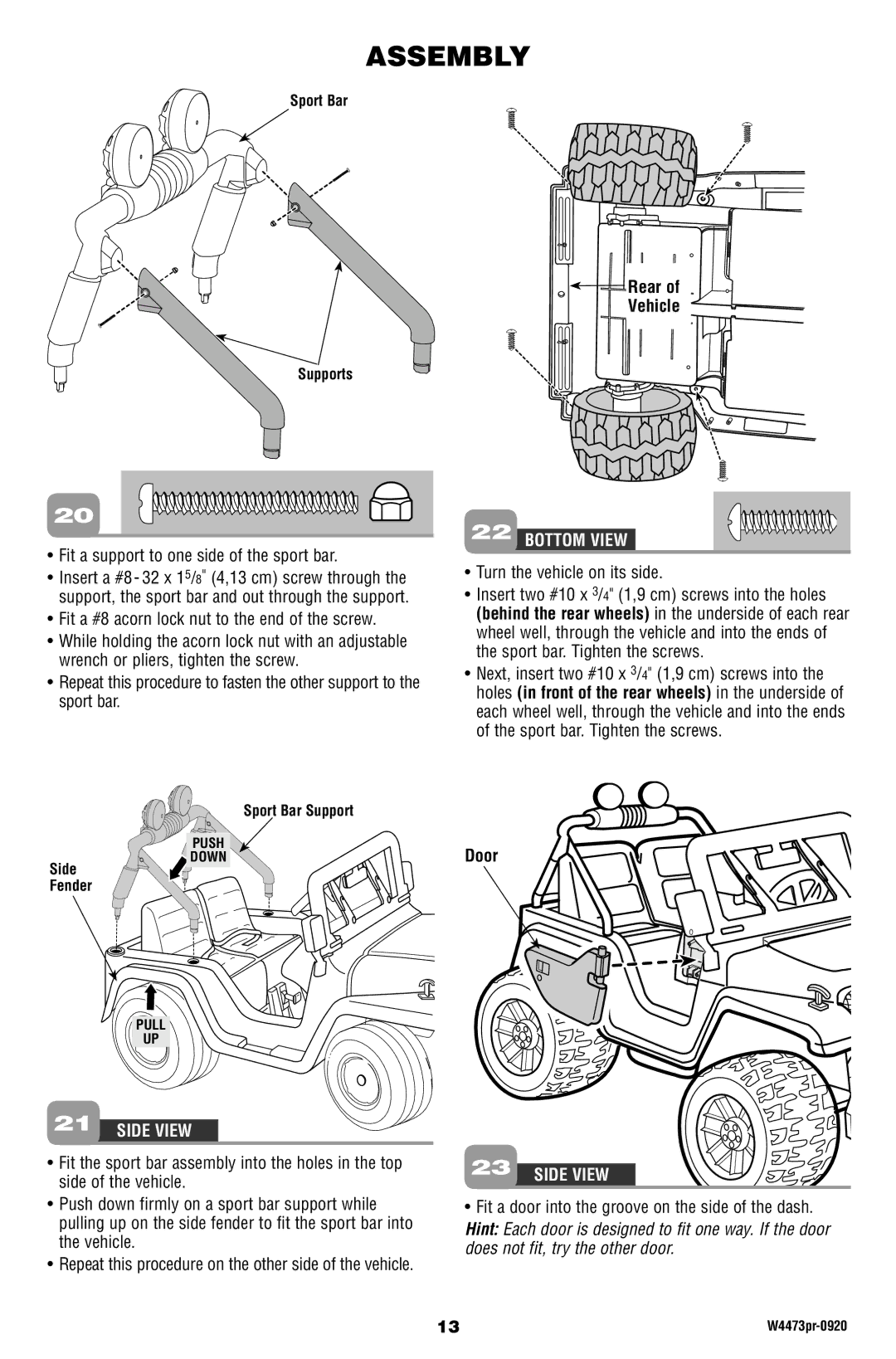 Fisher-Price W4473 owner manual Rear Vehicle, Door 