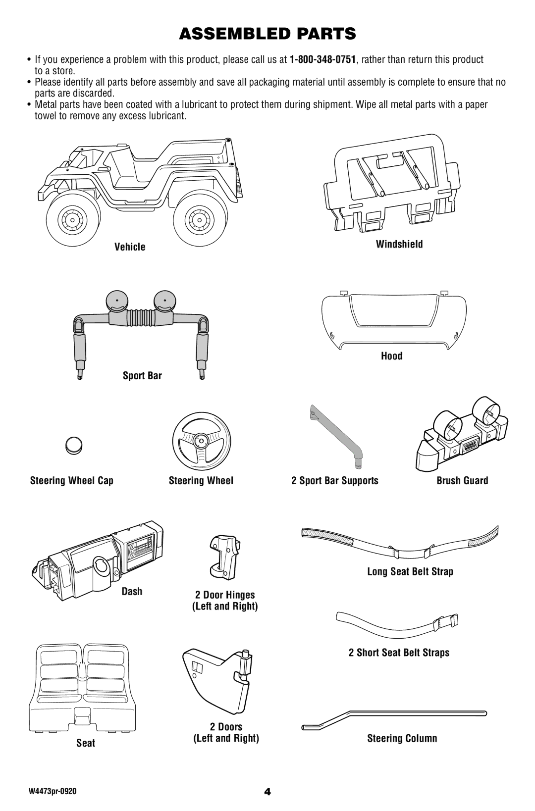 Fisher-Price W4473 owner manual Assembled Parts 