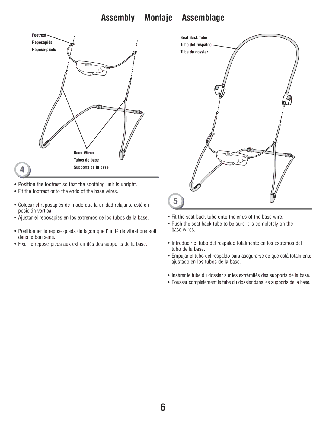 Fisher-Price W9458 manual Seat Back Tube Tubo del respaldo Tube du dossier 