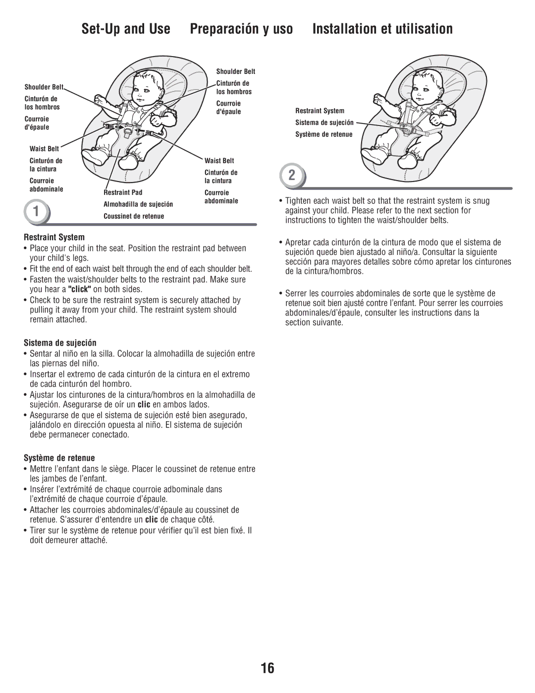 Fisher-Price W9510 quick start Restraint System, Sistema de sujeción, Système de retenue 