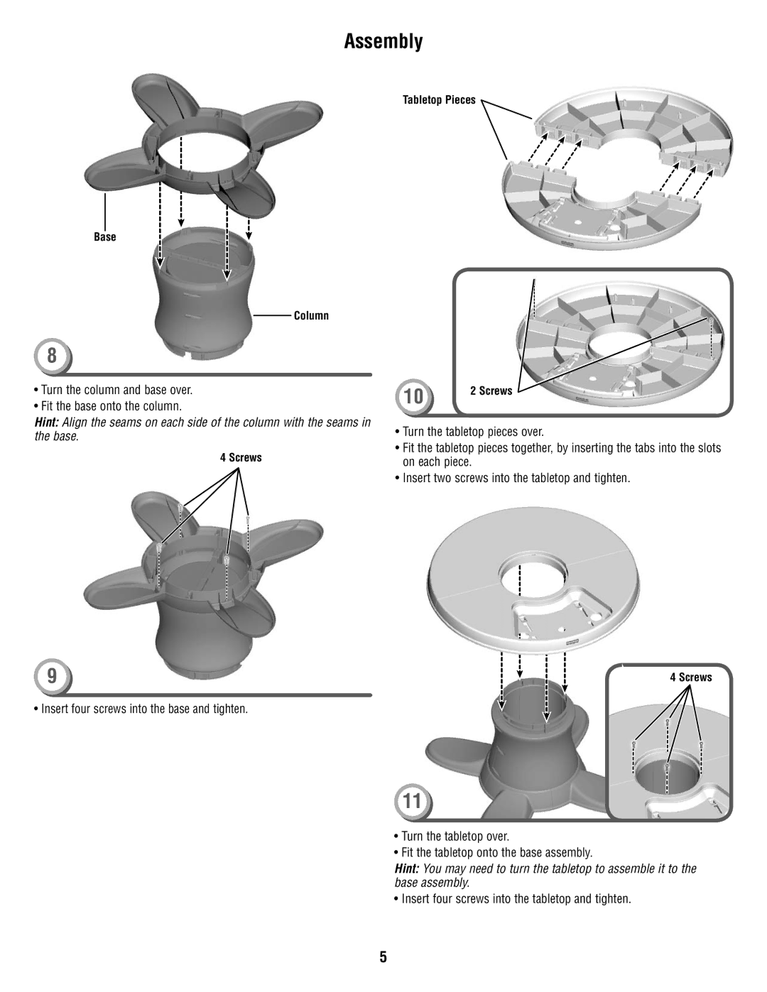 Fisher-Price W9958 instruction sheet Turn the column and base over Fit the base onto the column 