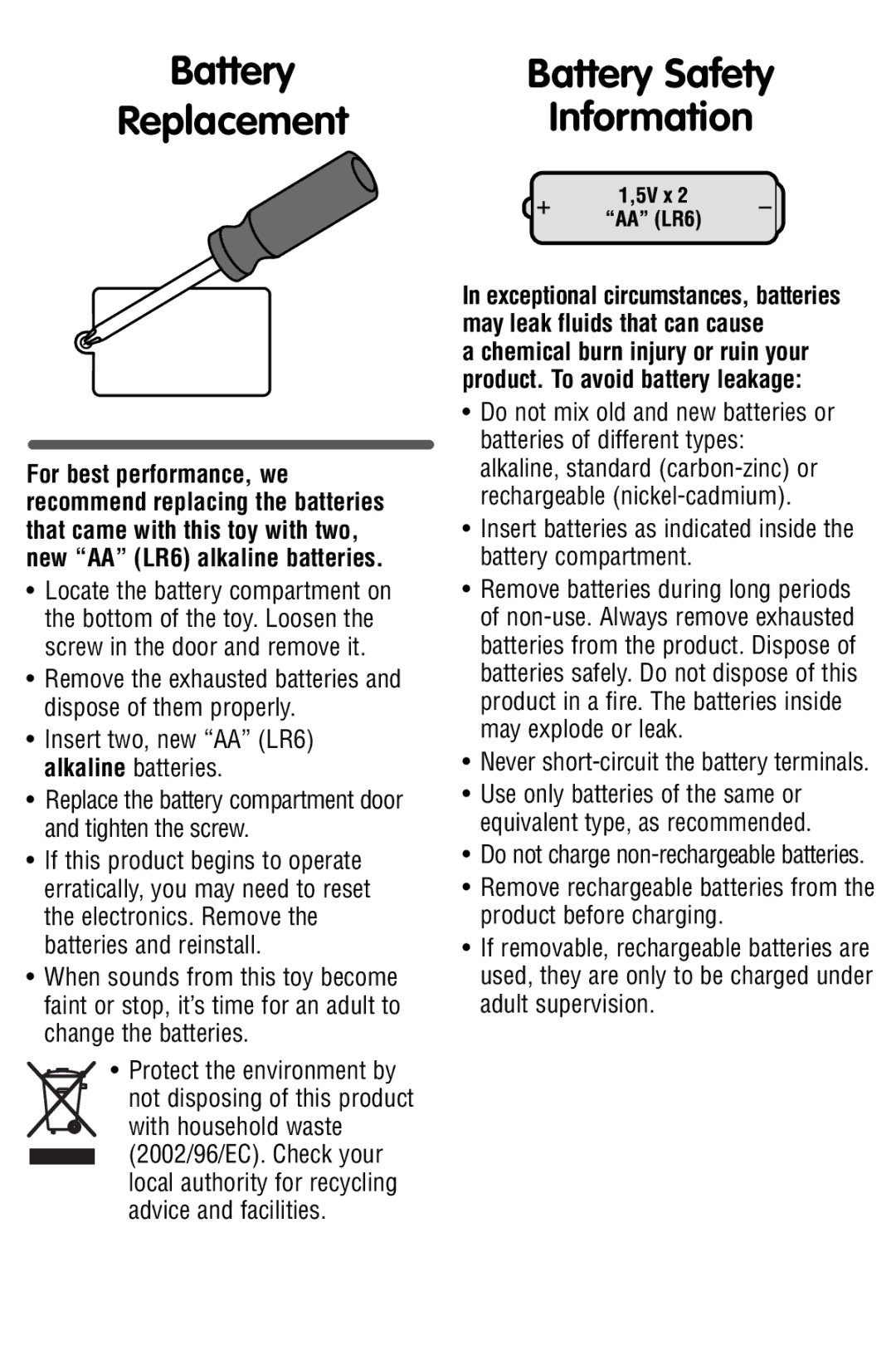 Fisher-Price x0018 instruction sheet Information 