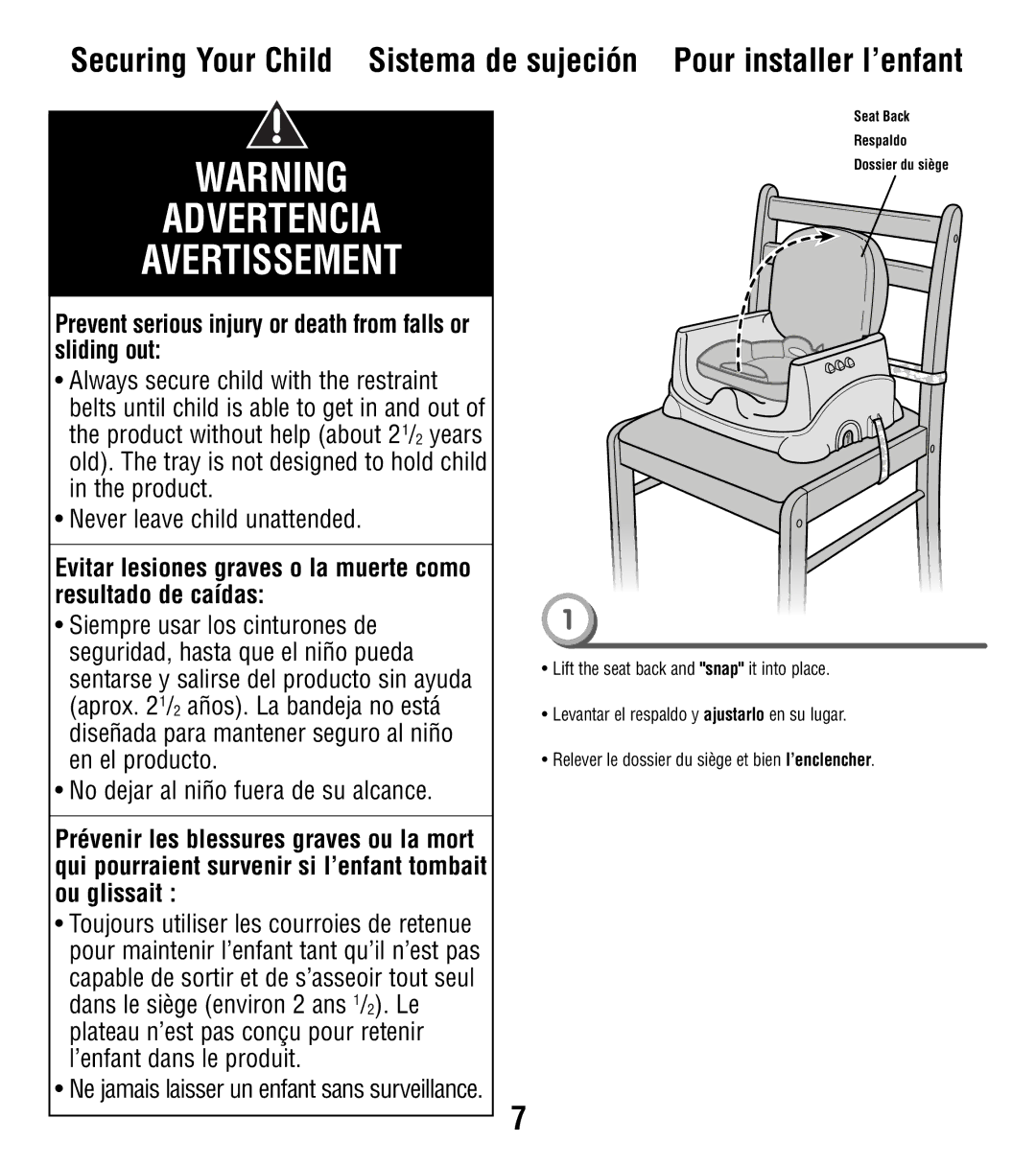 Fisher-Price W9431, X3179 instruction sheet Evitar lesiones graves o la muerte como resultado de caídas 