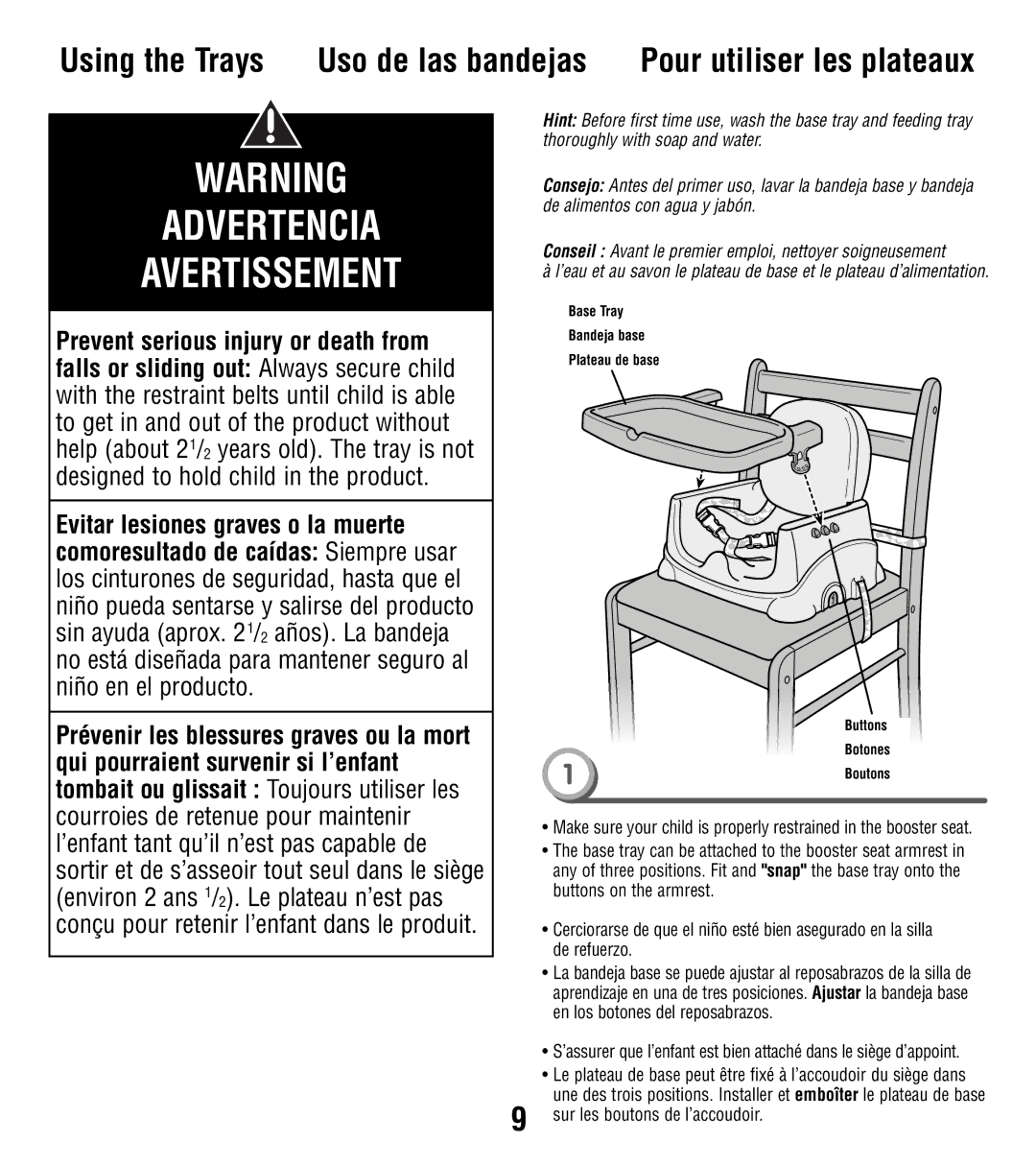 Fisher-Price W9431, X3179 instruction sheet Using the Trays Uso de las bandejas 