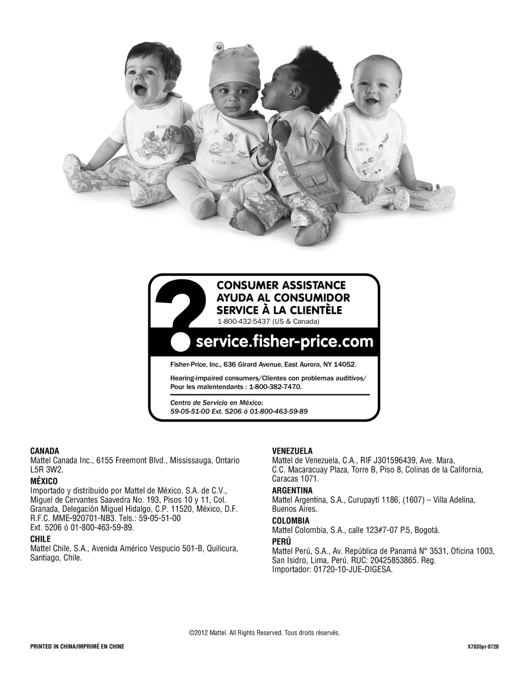 Fisher-Price X7035 manual Canada 