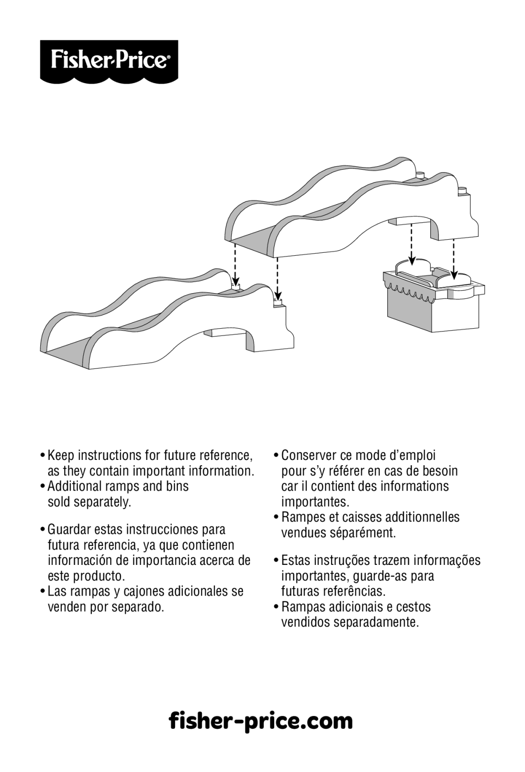 Fisher-Price Y3712 manual Fisher-price.com, Additional ramps and bins sold separately 