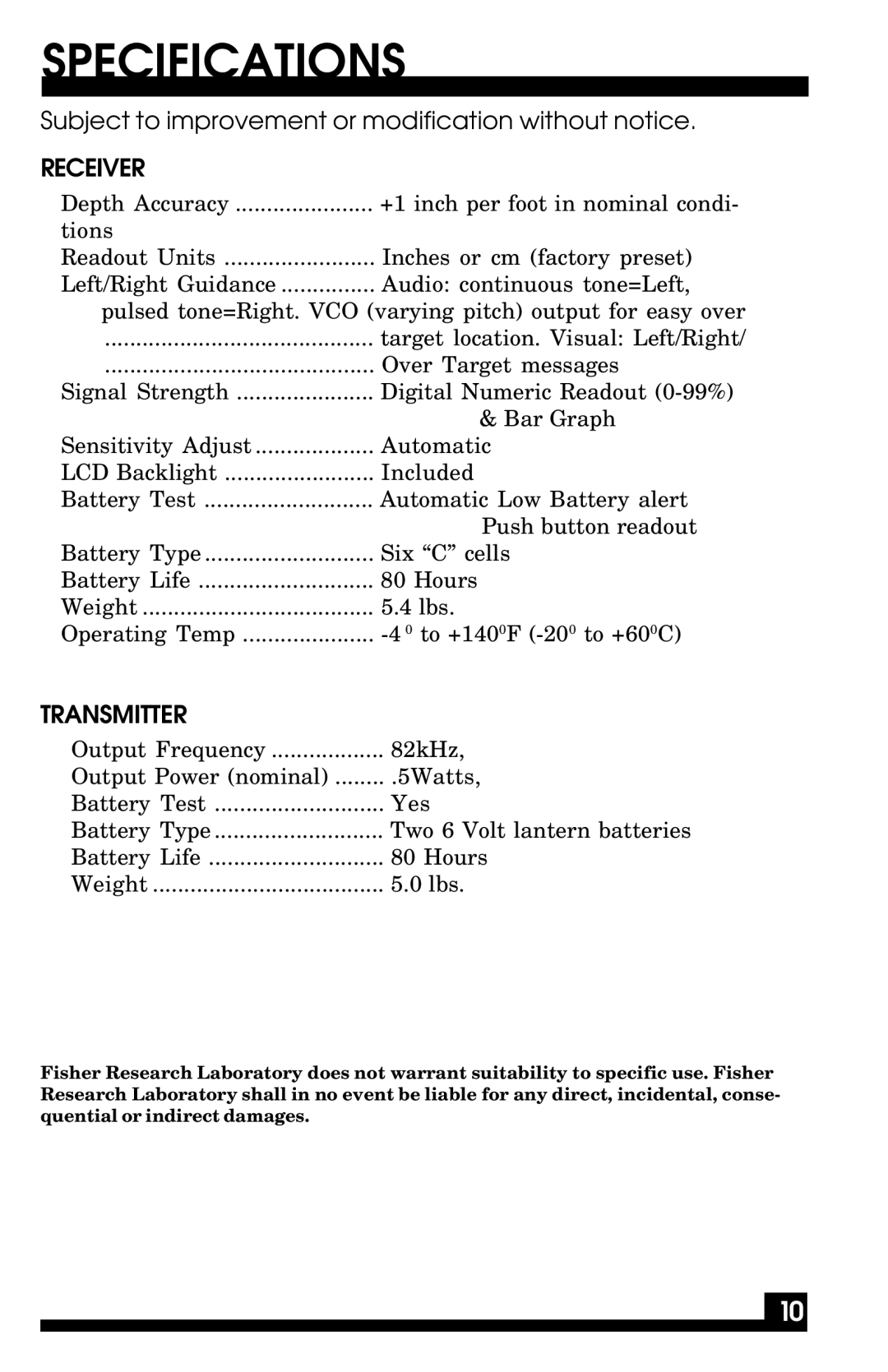 Fisher TW-7700 manual Specifications, Subject to improvement or modification without notice 