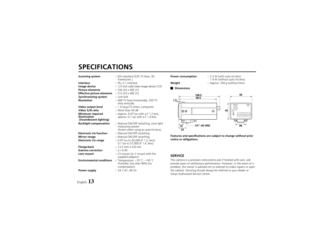 Fisher VCB-3424 instruction manual Specifications 