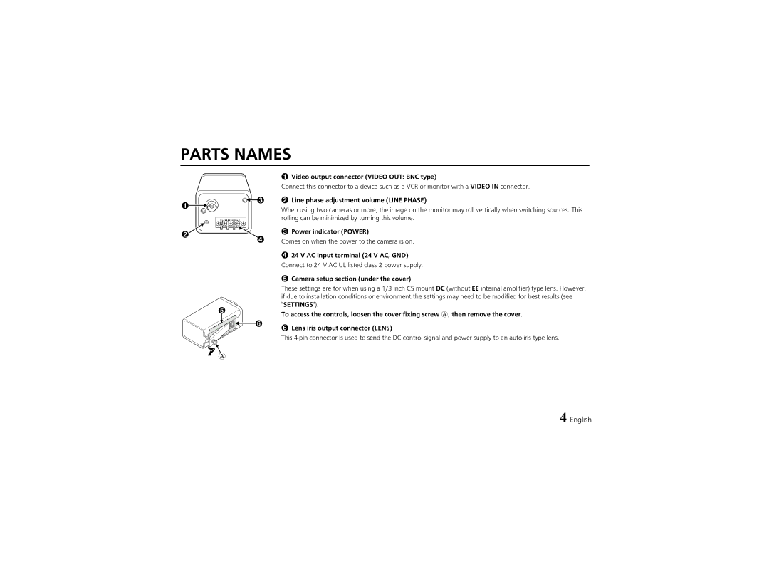 Fisher VCB-3424 Parts Names, Video output connector Video OUT BNC type, Line phase adjustment volume Line Phase 