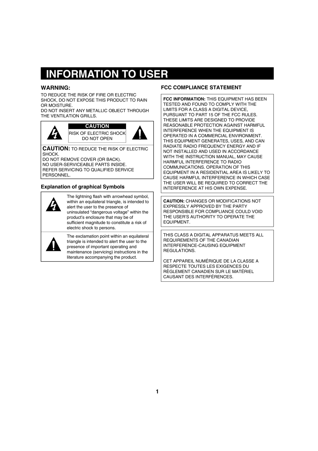 Fisher VMC-8614F instruction manual Information to User, Explanation of graphical Symbols 