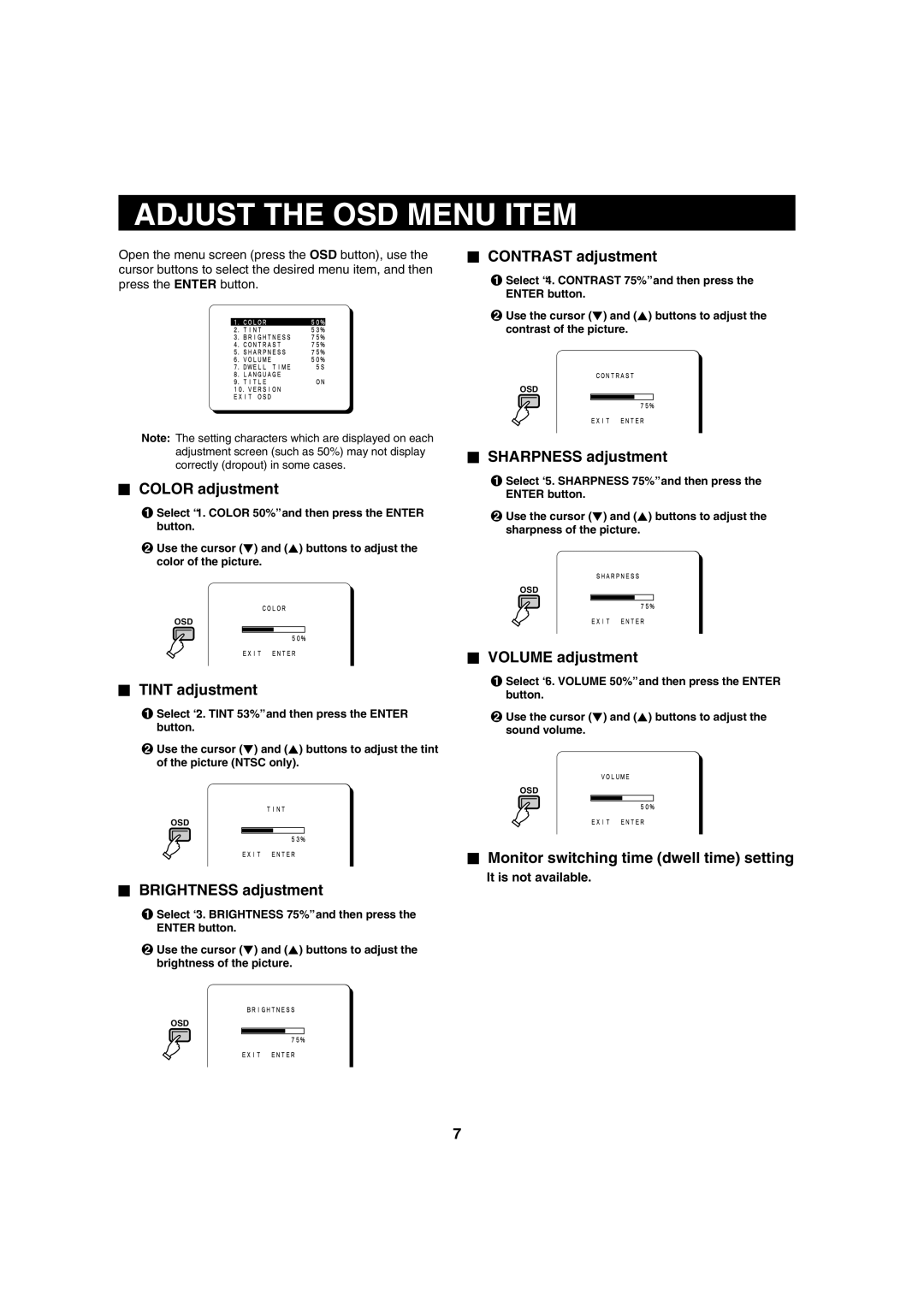 Fisher VMC-8614F instruction manual Adjust the OSD Menu Item 