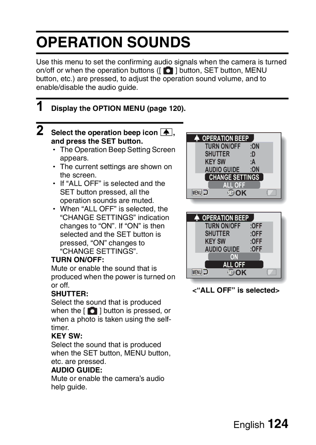 Fisher VPC-CG6EX, VPC-CG6GX instruction manual Operation Sounds, Operation Beep 