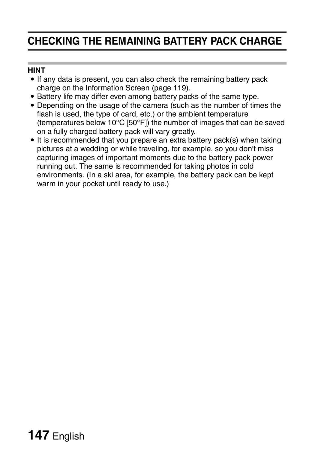 Fisher VPC-CG6EX, VPC-CG6GX instruction manual Checking the Remaining Battery Pack Charge, Hint 