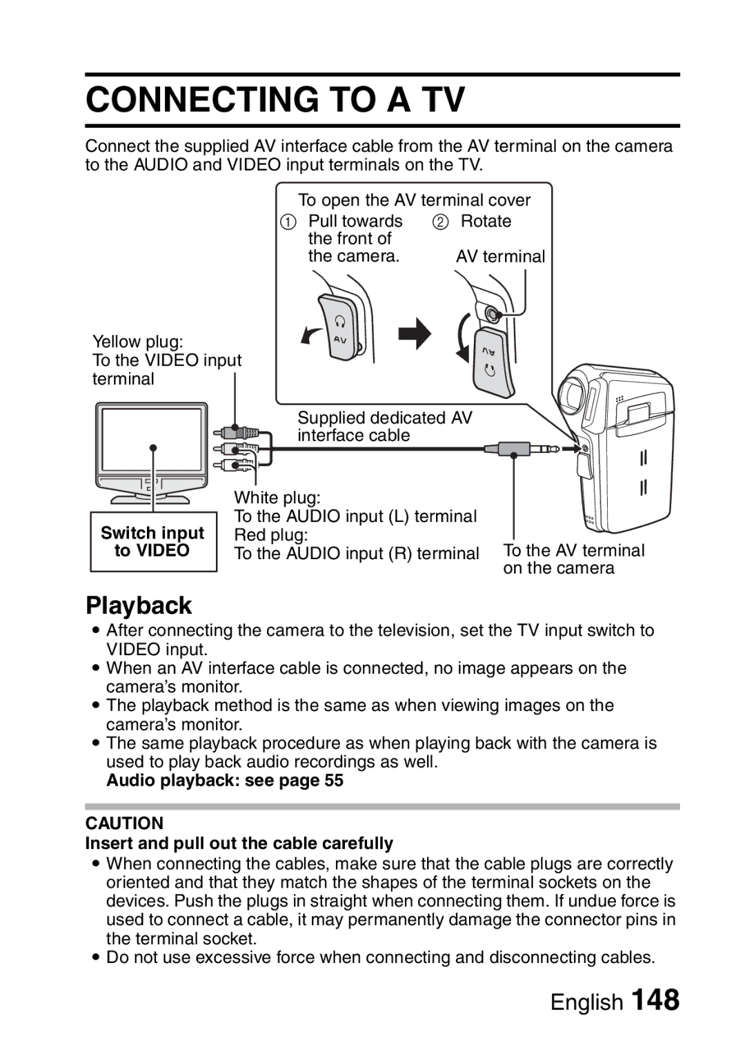 Fisher VPC-CG6EX, VPC-CG6GX instruction manual Connecting to a TV, Playback, Switch input To Video 