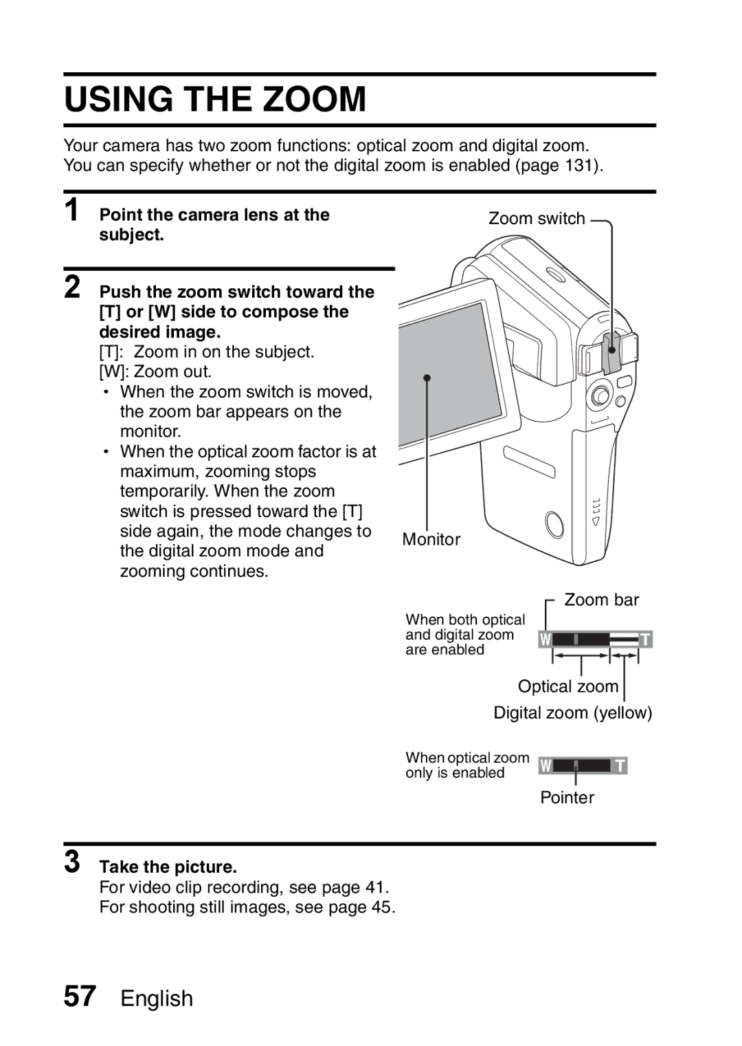 Fisher VPC-CG6EX, VPC-CG6GX instruction manual Using the Zoom, Take the picture 