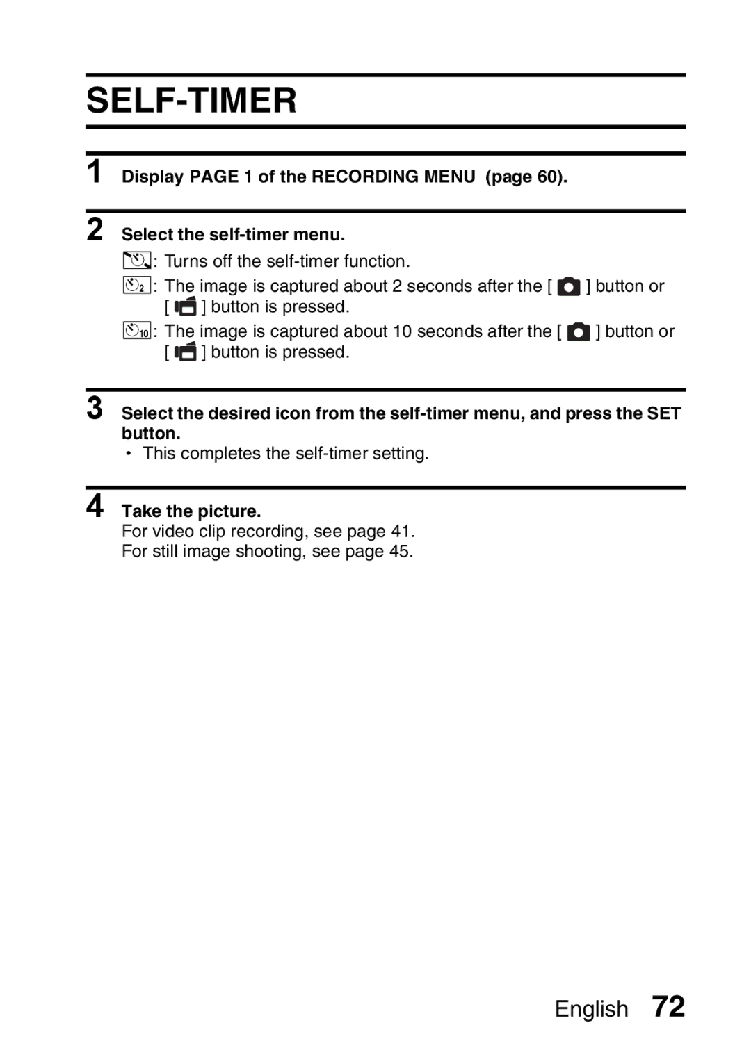 Fisher VPC-CG6EX, VPC-CG6GX instruction manual Self-Timer 