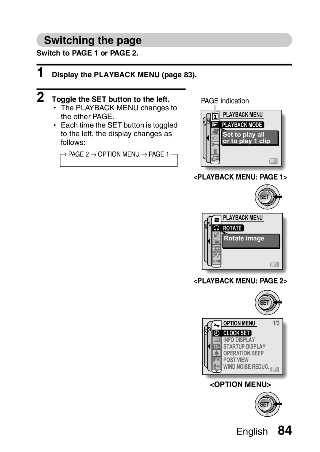 Fisher VPC-CG6EX, VPC-CG6GX instruction manual Switching, Playback Menu 