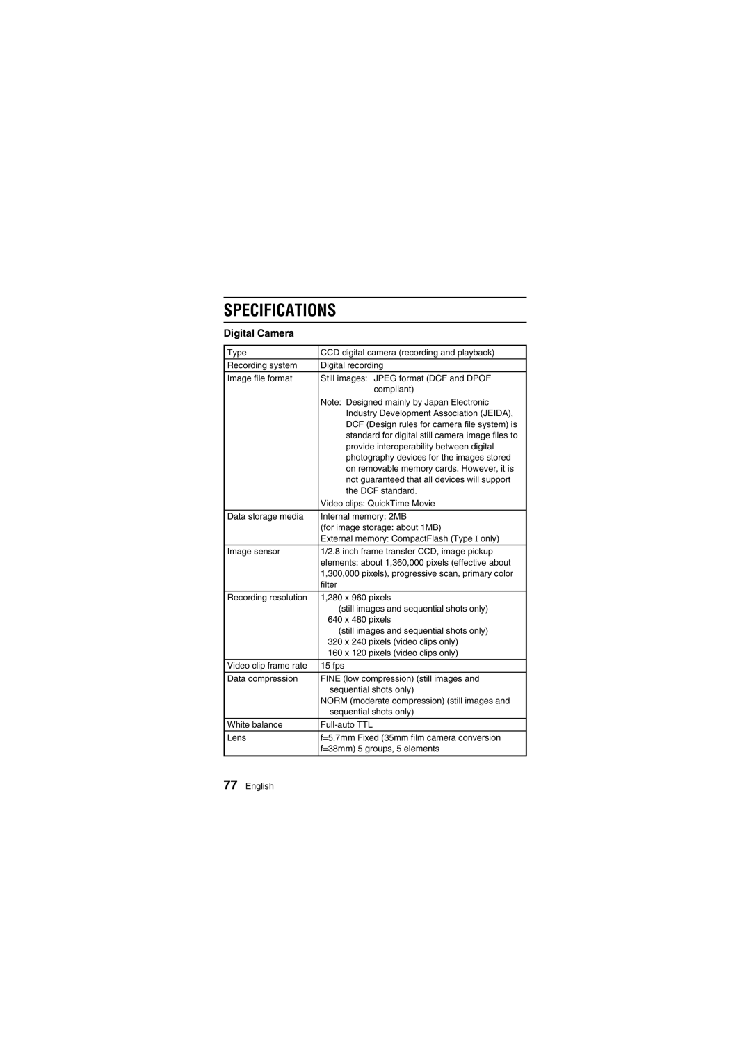 Fisher VPC-R1EX instruction manual Specifications, Digital Camera 