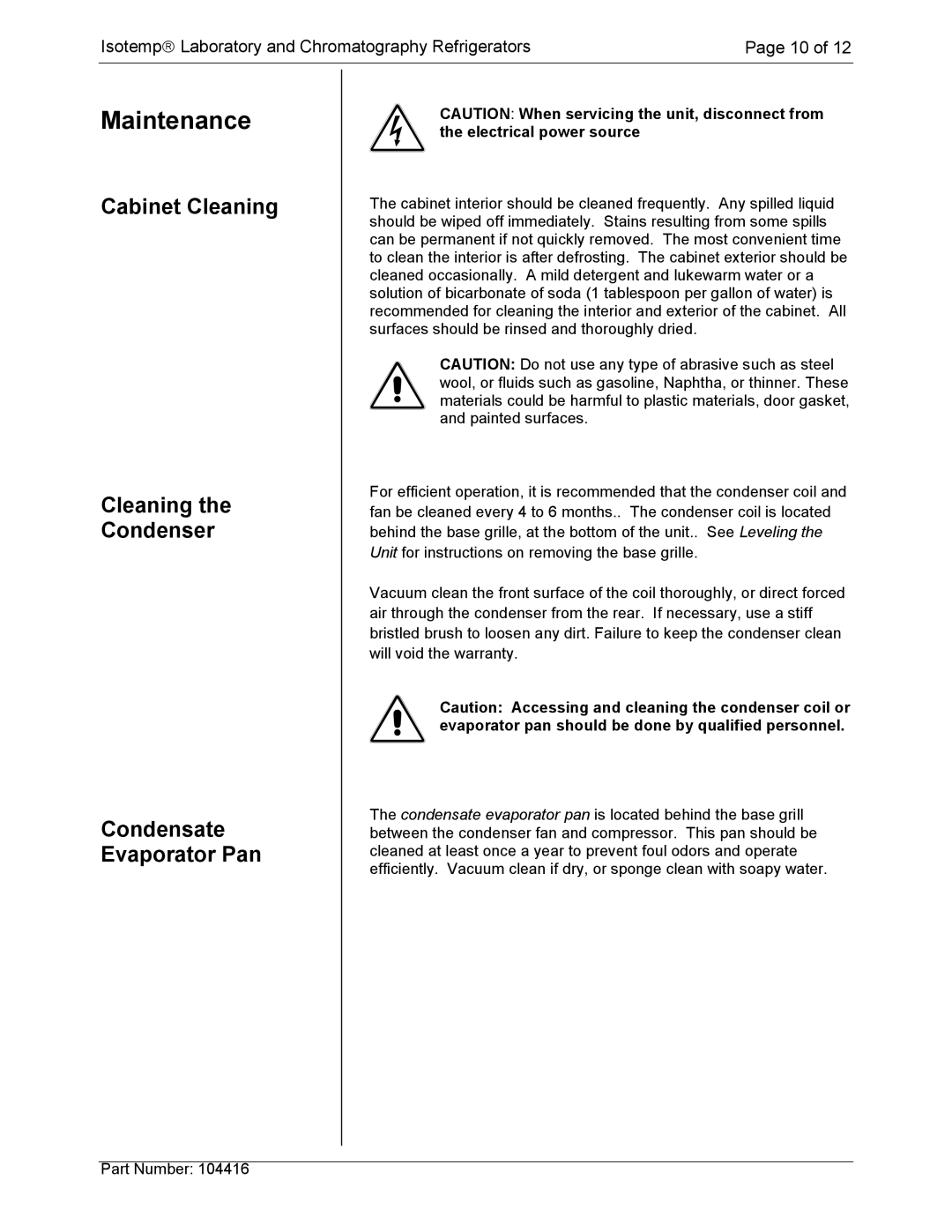 Fisher instruction manual Maintenance, Cabinet Cleaning Condenser 