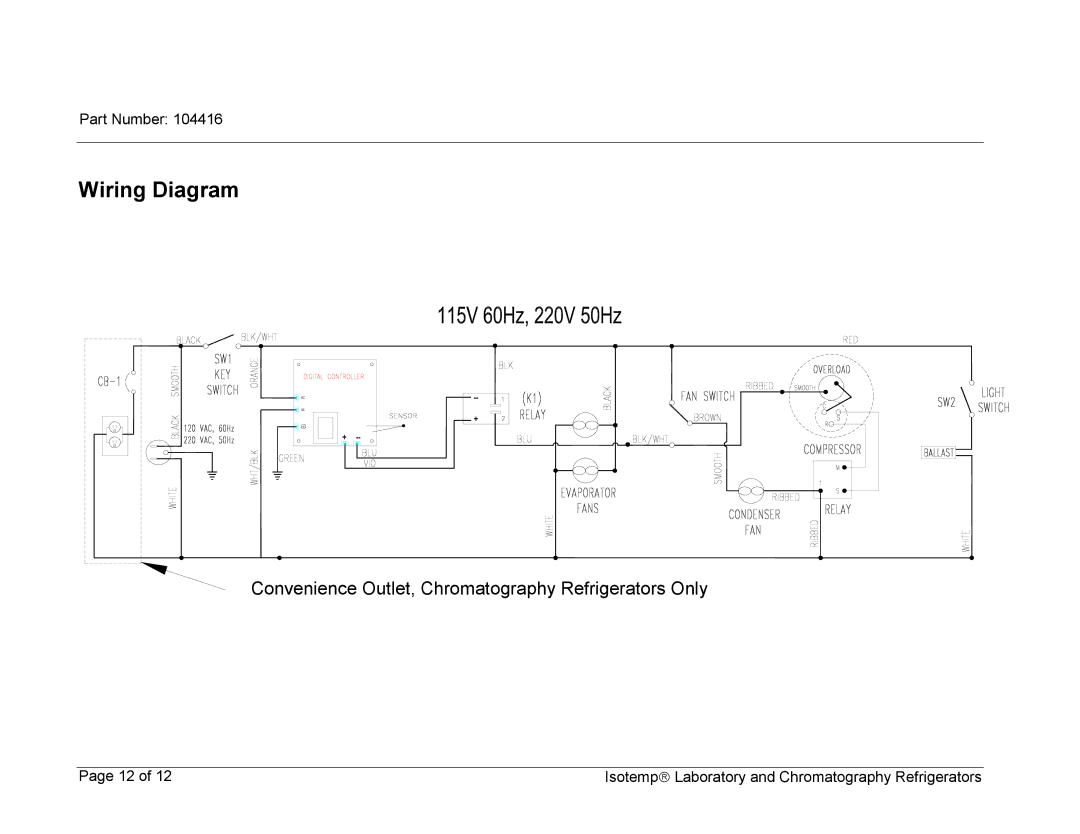 Fisher instruction manual Wiring Diagram, Convenience Outlet, Chromatography Refrigerators Only 