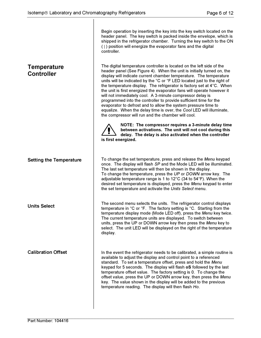 Fisher instruction manual Temperature Controller, Setting the Temperature Units Select Calibration Offset 