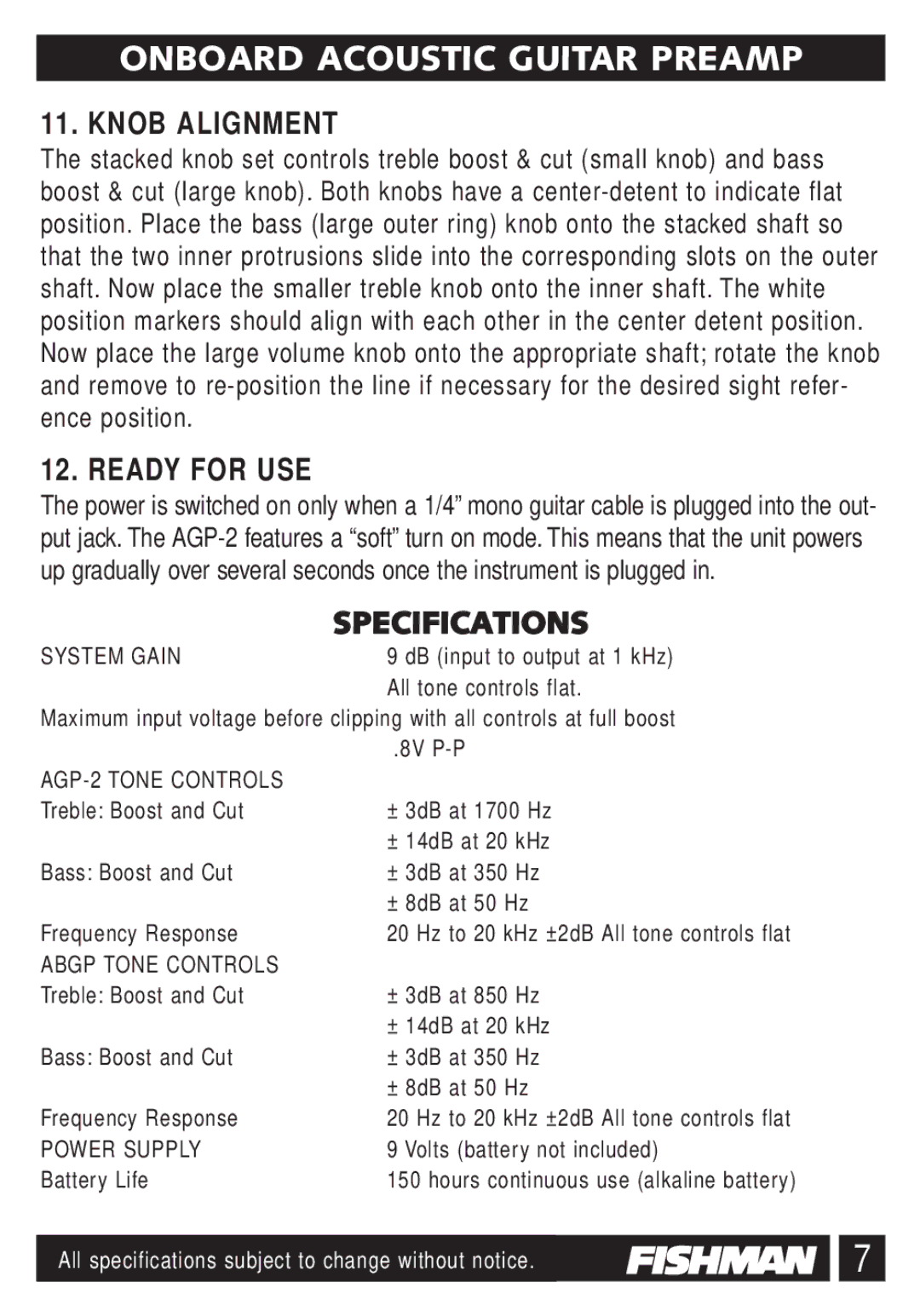 Fishman ABGP, AGP-2 owner manual Knob Alignment, Ready for USE 