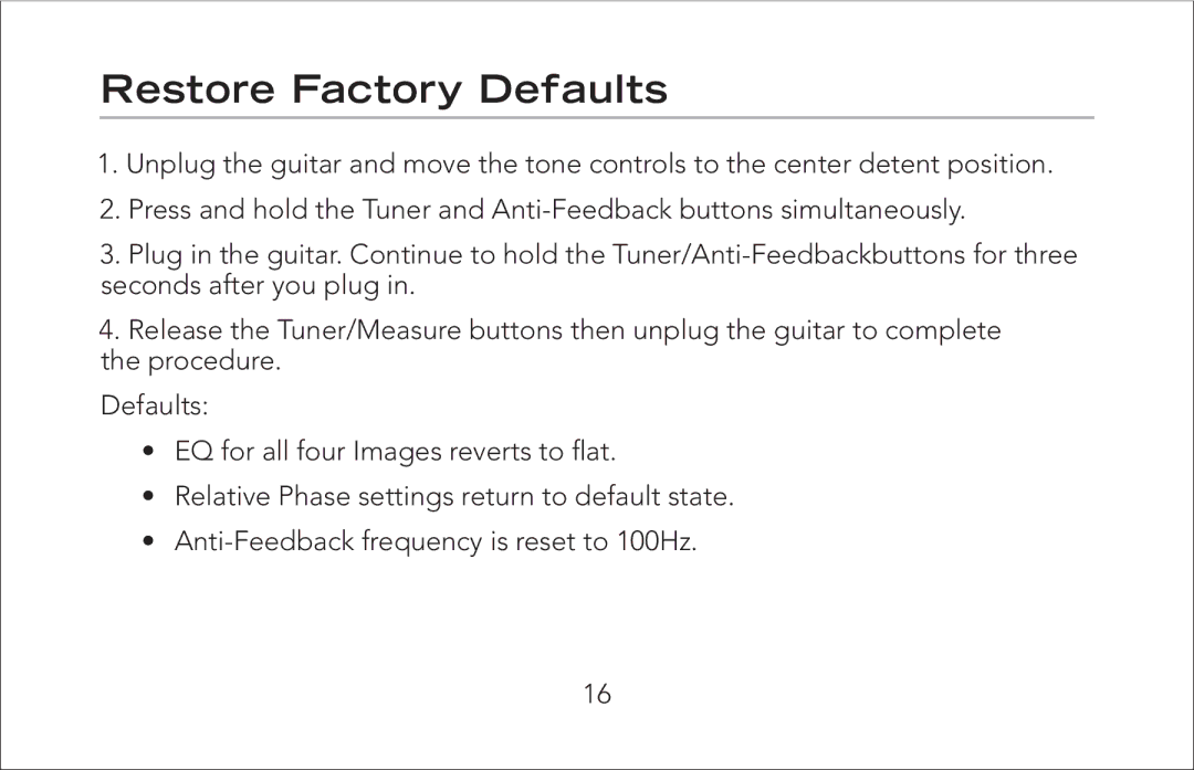 Fishman Aura Pro manual Restore Factory Defaults 