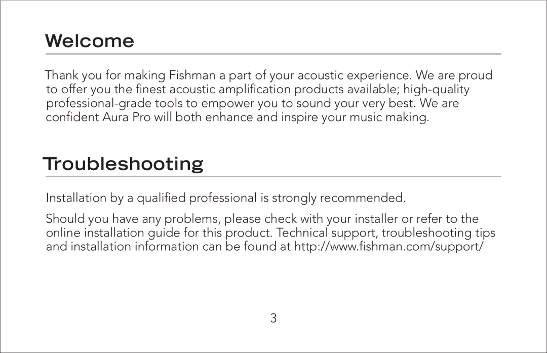 Fishman Aura Pro manual Welcome, Troubleshooting 