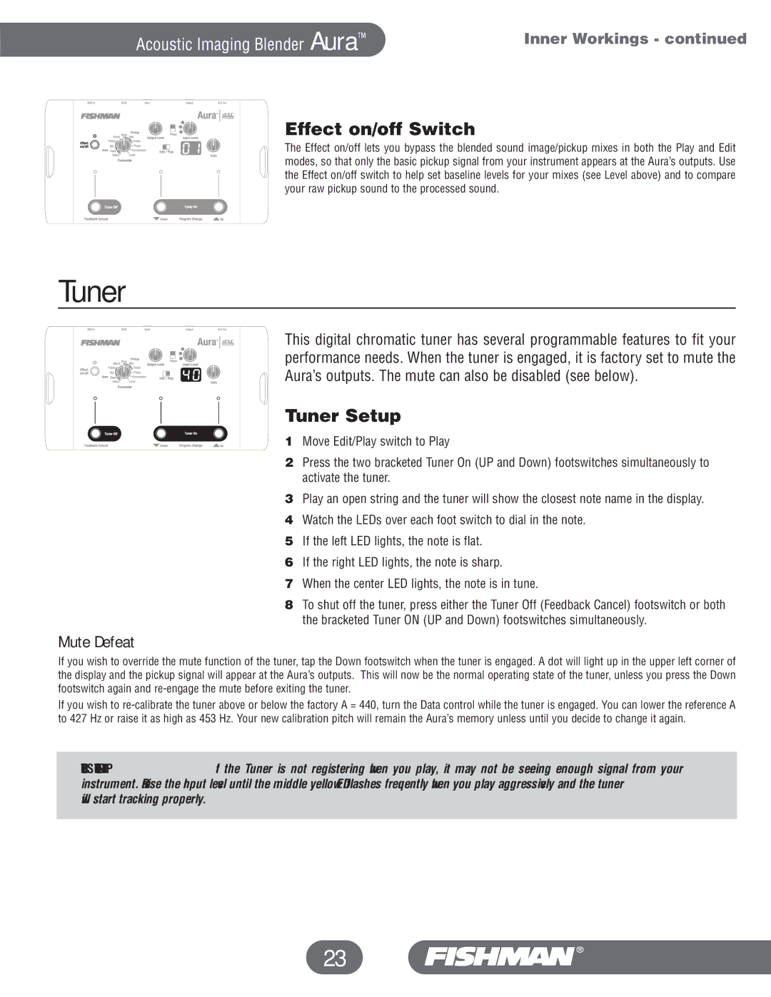 Fishman Aura manual Tuner Setup, Mute Defeat 