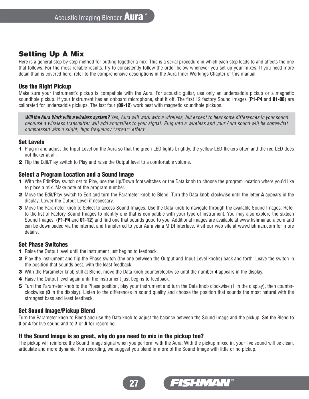 Fishman Aura manual Setting Up a Mix 