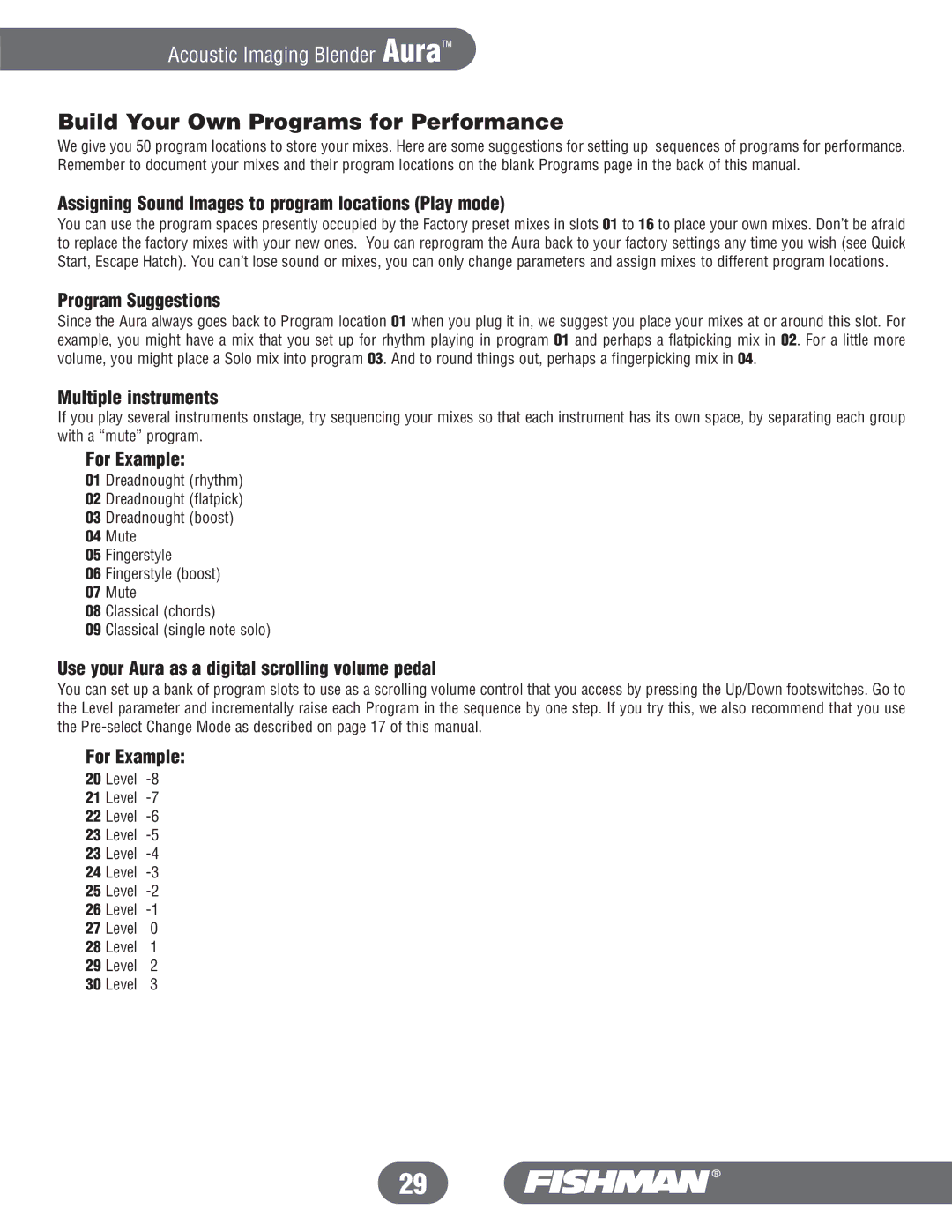 Fishman Aura manual Build Your Own Programs for Performance 