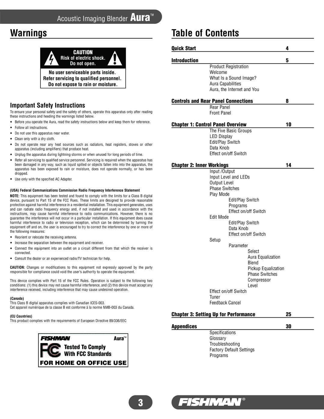 Fishman Aura manual Table of Contents 