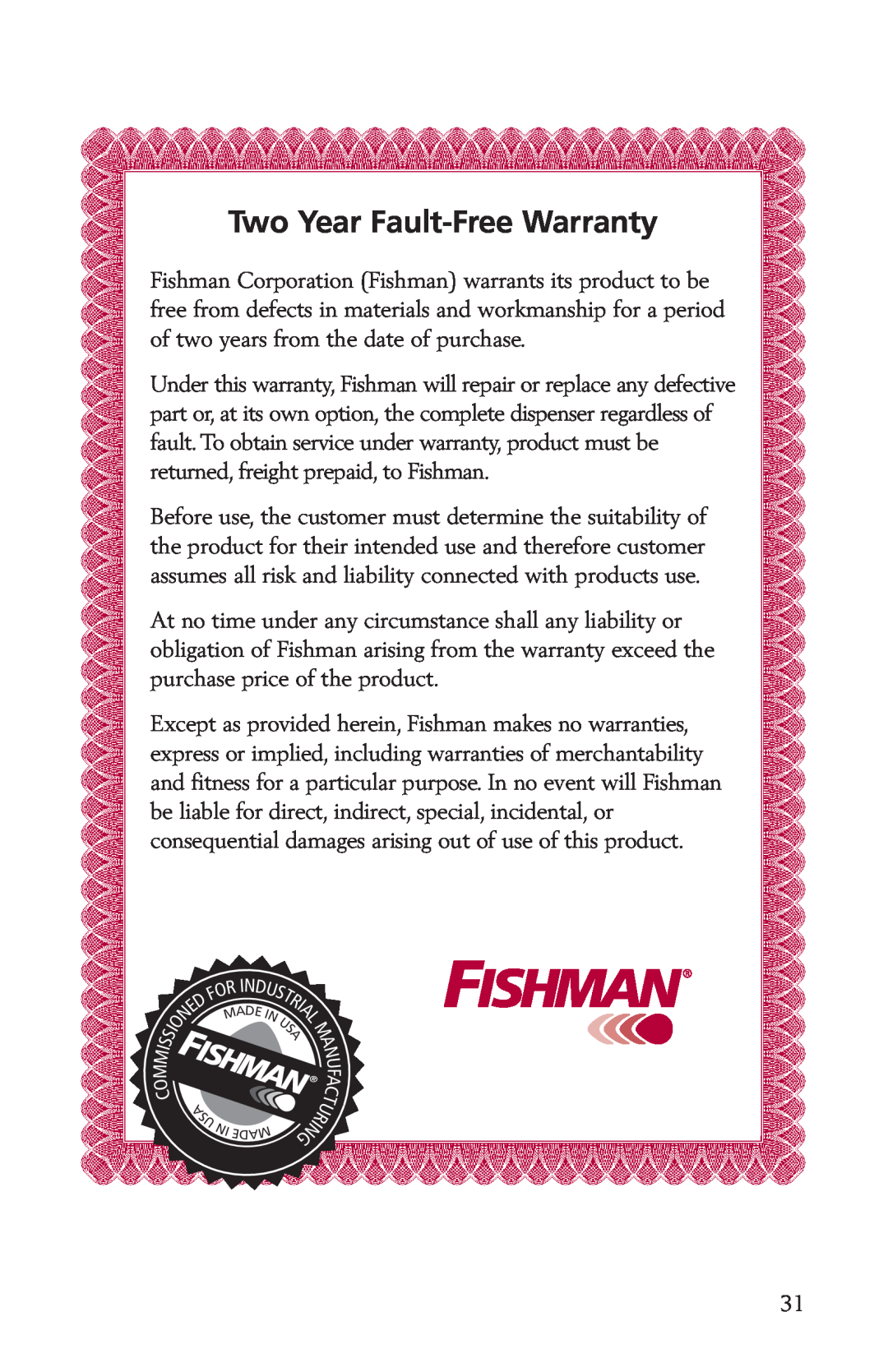 Fishman LDS9000 manual Two Year Fault-FreeWarranty 