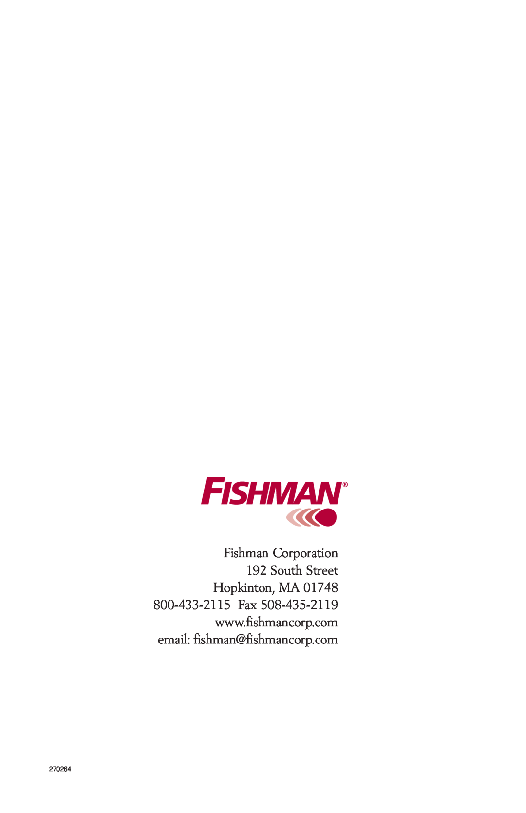 Fishman LDS9000 manual Fishman Corporation 192 South Street, 270264 