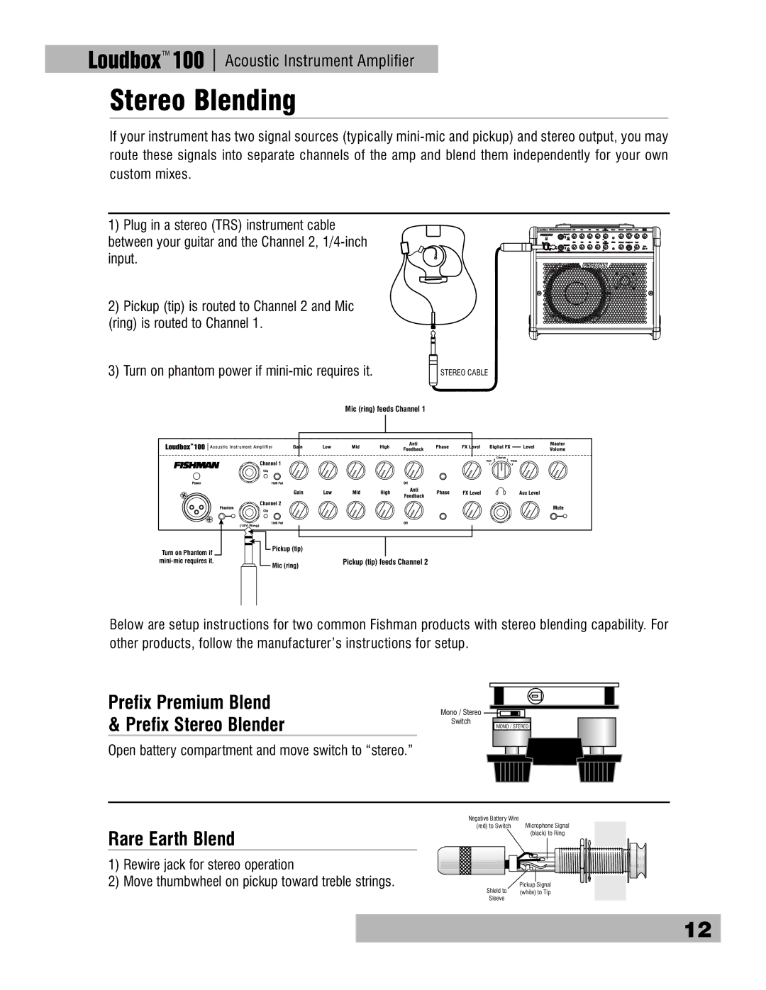 Fishman Loudbox 100 owner manual Stereo Blending, Turn on phantom power if mini-mic requires it 