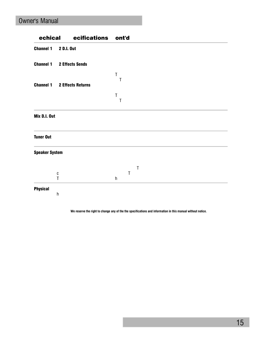 Fishman Loudbox 100 owner manual Techical Specifications Contd 