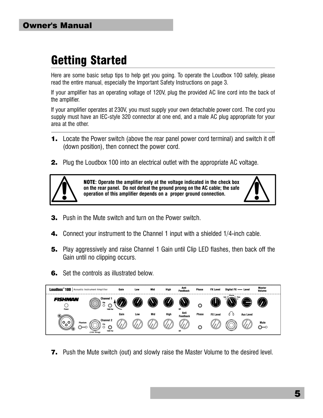 Fishman Loudbox 100 owner manual Getting Started 