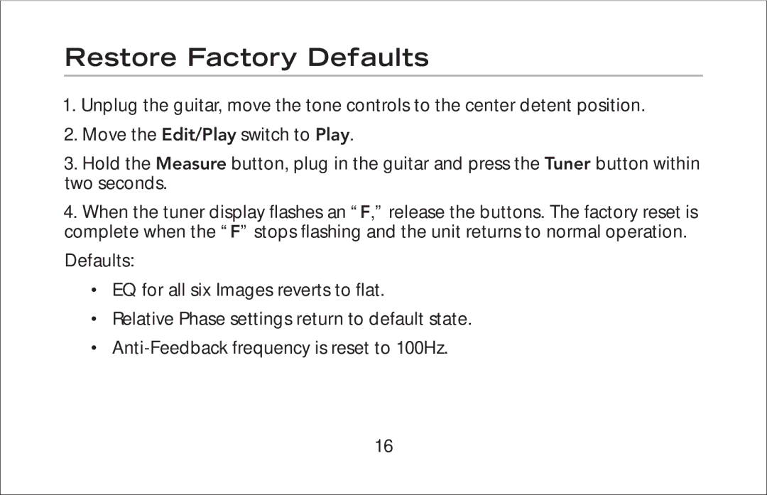 Fishman Onboard Aura manual Restore Factory Defaults 