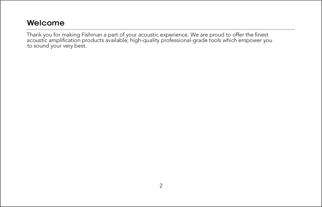 Fishman Pro-Eq manual Welcome 