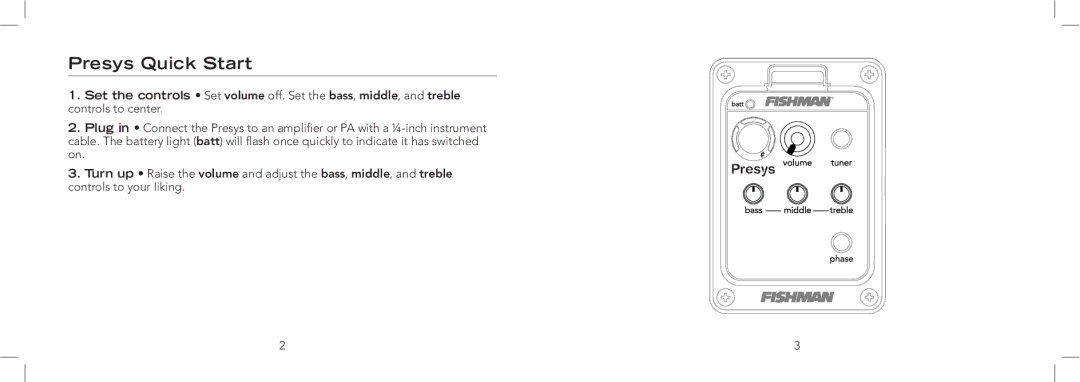 Fishman Stereo Amplifier manual Presys Quick Start 