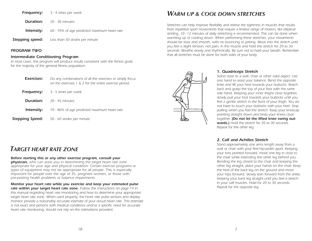 Fitness Quest 1100HR manual Target Heart Rate Zone, Warm UP & Cool Down Stretches, Intermediate Conditioning Program 