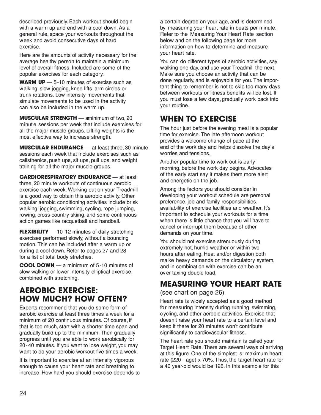 Fitness Quest 1800, 1600 Aerobic Exercise HOW MUCH? HOW OFTEN?, When to Exercise, Measuring Your Heart Rate, See chart on 