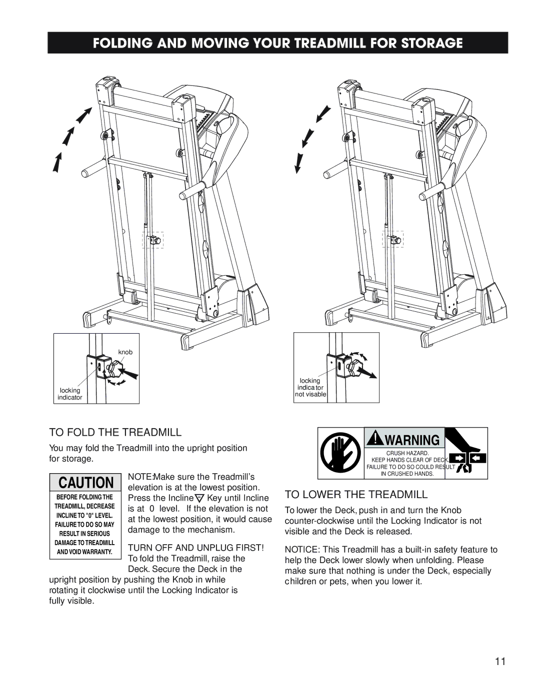 Fitness Quest 1600, 1800 manual Folding and Moving Your Treadmill for Storage, To Fold the Treadmill, To Lower the Treadmill 