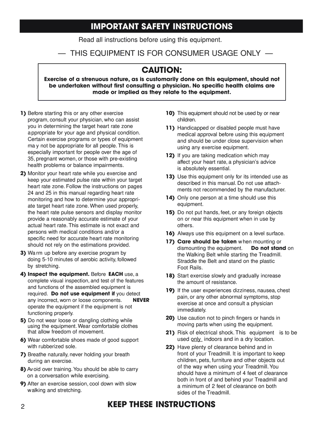 Fitness Quest 1800, 1600 manual Important Safety Instructions, Read all instructions before using this equipment 