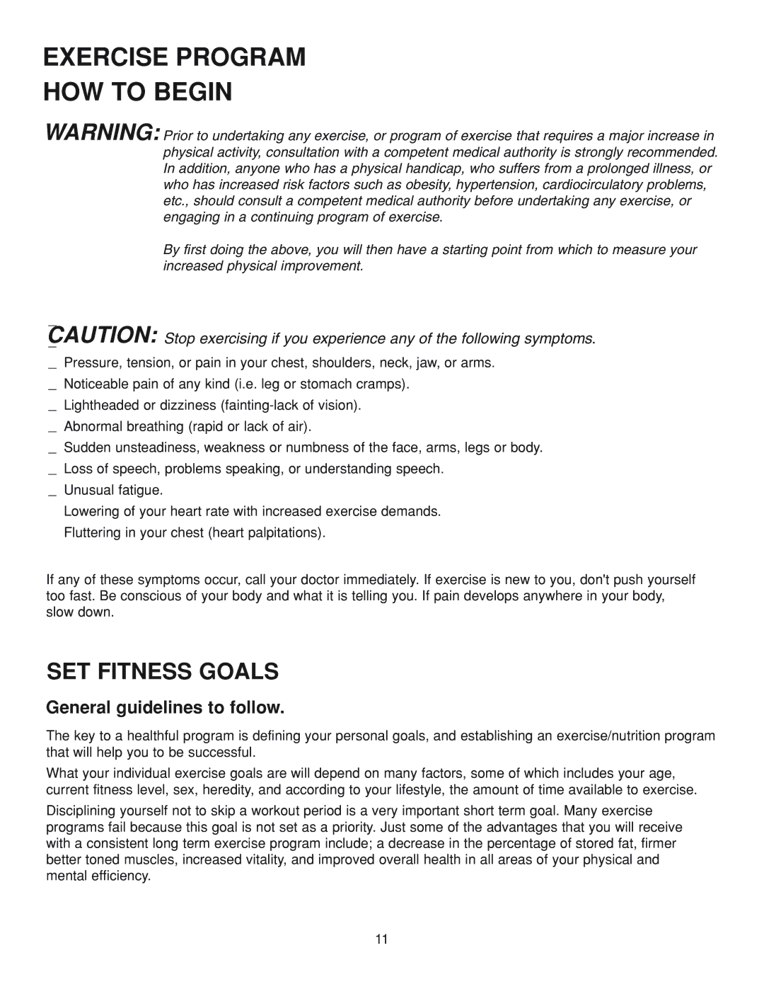 Fitness Quest 386da manual SET Fitness Goals, General guidelines to follow 