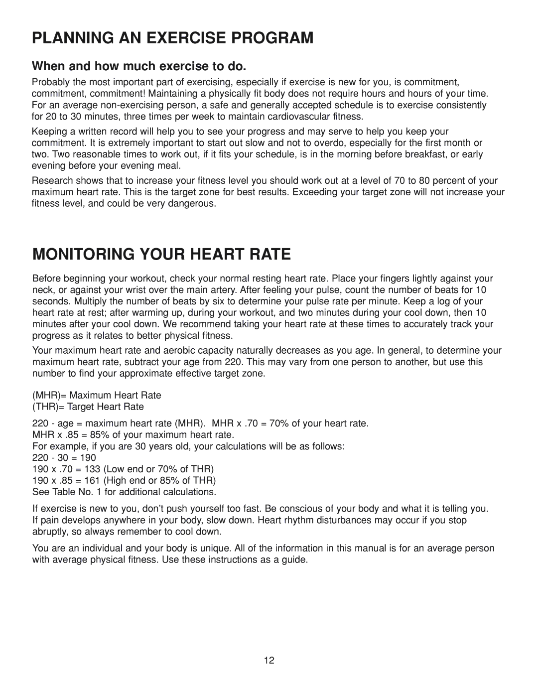 Fitness Quest 386da manual Planning AN Exercise Program, Monitoring Your Heart Rate, When and how much exercise to do 