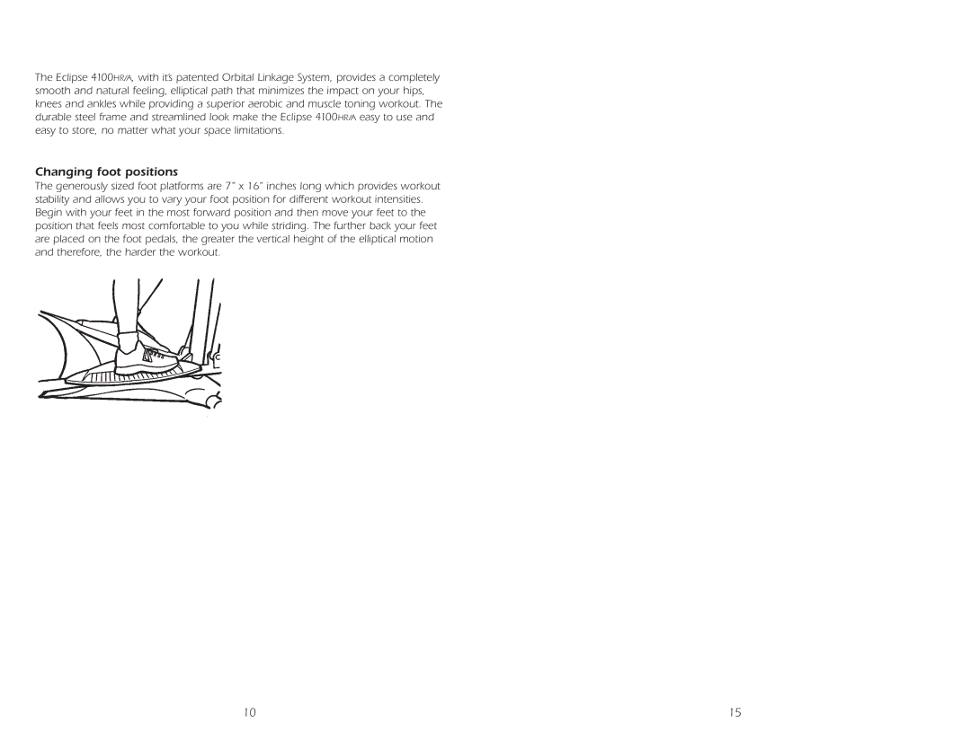 Fitness Quest 4100HR/A manual Changing foot positions 